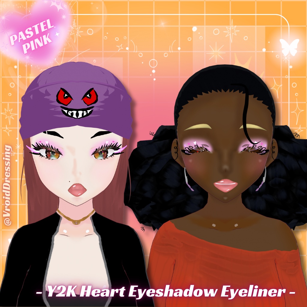 【無料版有 / FREE ver.】Y2K ハート アイシャドウ&アイライナー 全7色 / Y2K Heart Eyeshadow & Eyeliner (7 colors)【VRoidテクスチャ】【全肌色対応】#VroidDressing