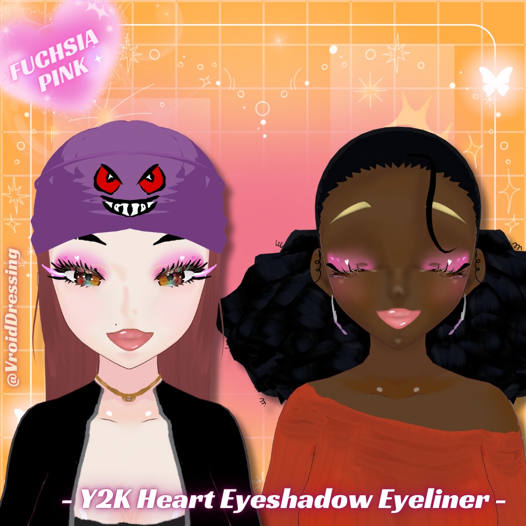 【無料版有 / FREE ver.】Y2K ハート アイシャドウ&アイライナー 全7色 / Y2K Heart Eyeshadow & Eyeliner (7 colors)【VRoidテクスチャ】【全肌色対応】#VroidDressing