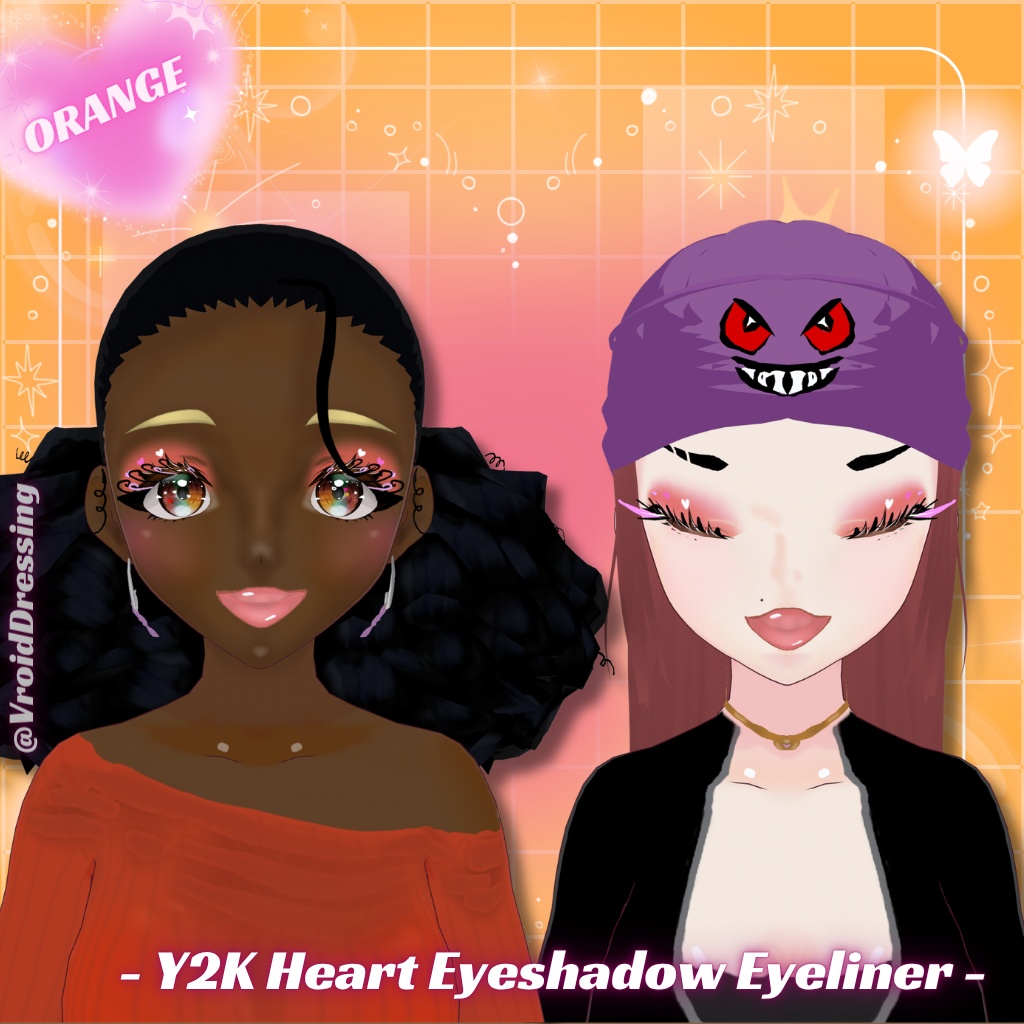 【無料版有 / FREE ver.】Y2K ハート アイシャドウ&アイライナー 全7色 / Y2K Heart Eyeshadow & Eyeliner (7 colors)【VRoidテクスチャ】【全肌色対応】#VroidDressing