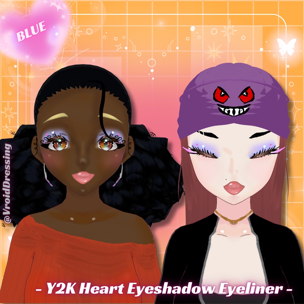 【無料版有 / FREE ver.】Y2K ハート アイシャドウ&アイライナー 全7色 / Y2K Heart Eyeshadow & Eyeliner (7 colors)【VRoidテクスチャ】【全肌色対応】#VroidDressing