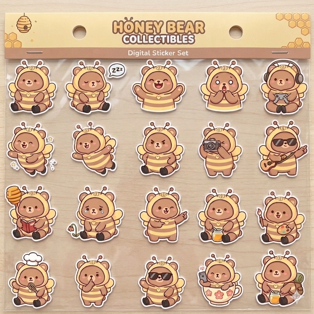 はちコスくまのデジタルステッカー20種｜表情＆ポーズたっぷり｜デジタルプランナー｜手帳デコ・Goodnotes対応｜透過PNG