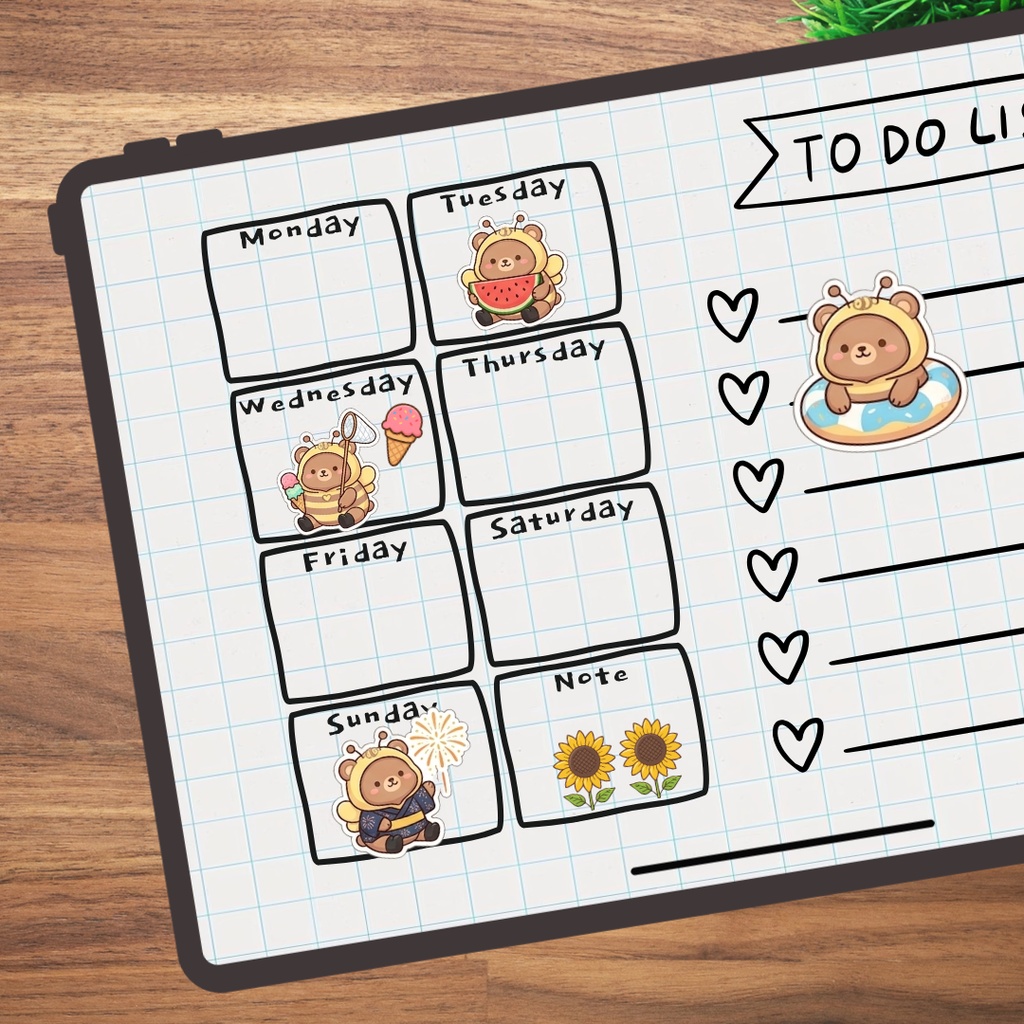 はちコスくまのデジタルステッカー20種|夏バージョン|表情&ポーズたっぷり|デジタルプランナー|手帳デコ・Goodnotes対応|透過PNG