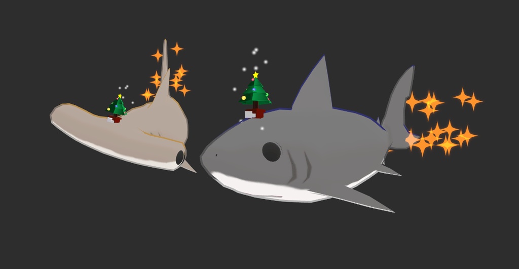 さめちゃん、しゅもくちゃん対応頭に乗せるクリスマスツリー