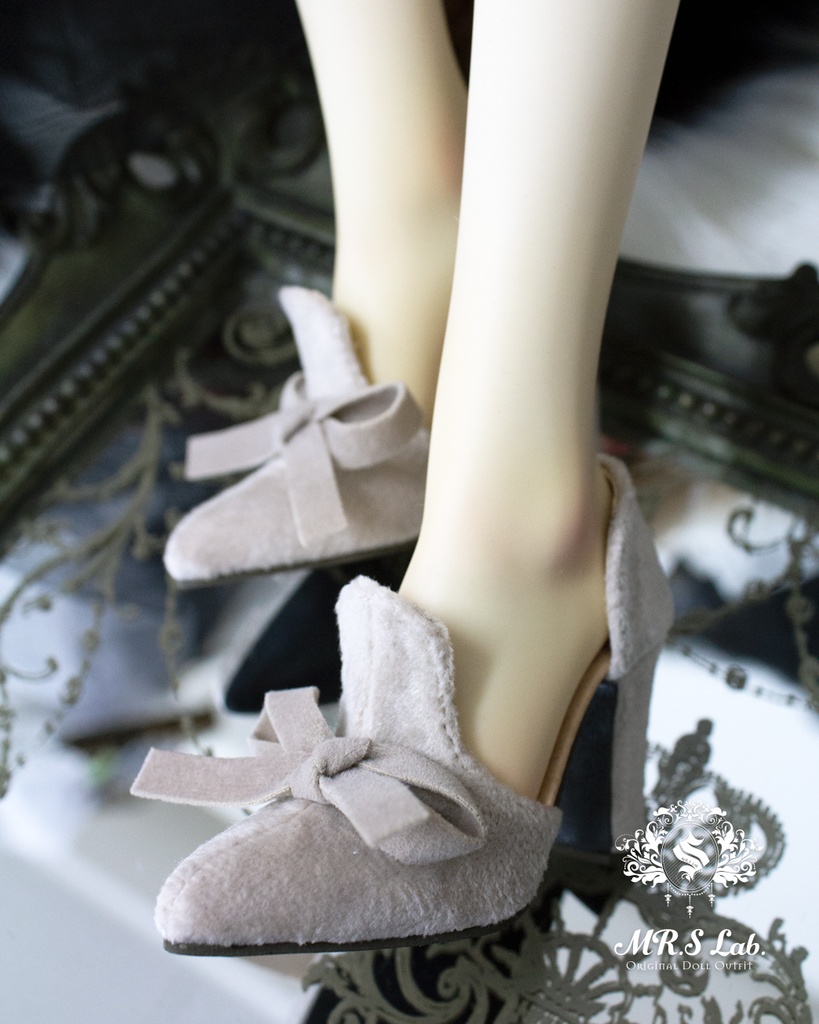 ドールシューズ:【Original】Slip-on with Ribbon リボン付きハイヒール アイボリー