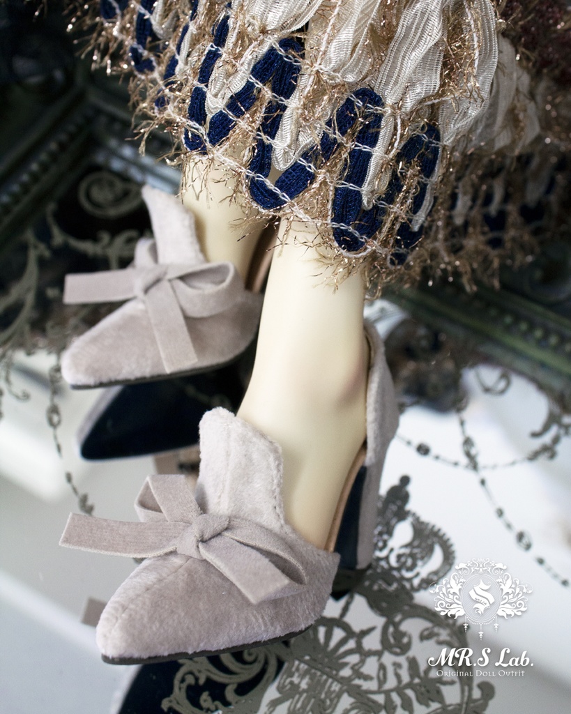 ドールシューズ:【Original】Slip-on with Ribbon リボン付きハイヒール アイボリー