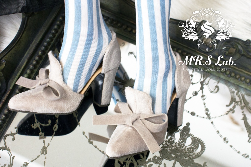 ドールシューズ:【Original】Slip-on with Ribbon リボン付きハイヒール アイボリー