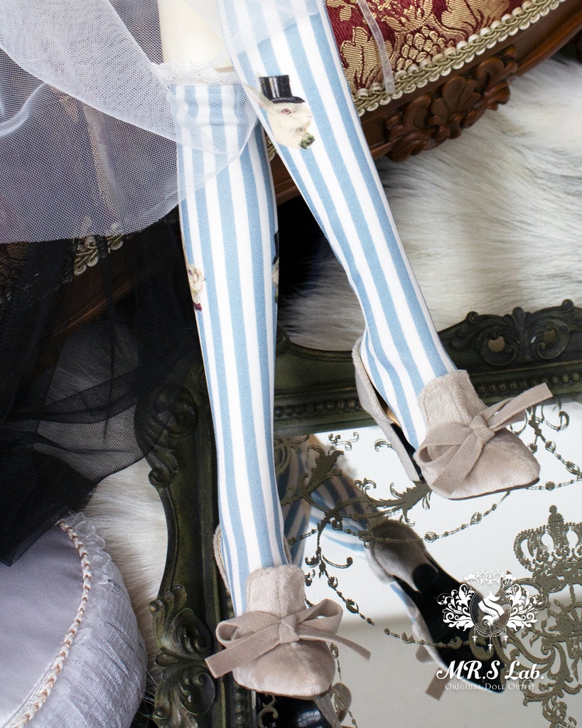 ドールシューズ:【Original】Slip-on with Ribbon リボン付きハイヒール アイボリー