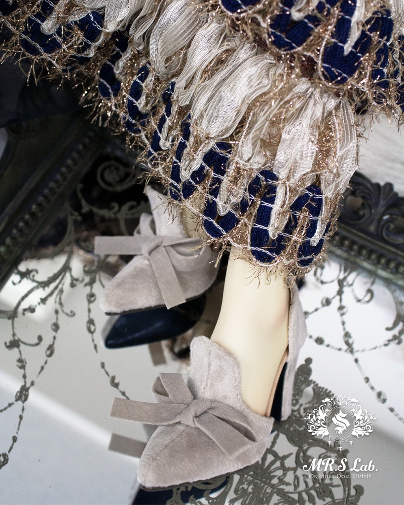 ドールシューズ:【Original】Slip-on with Ribbon リボン付きハイヒール アイボリー