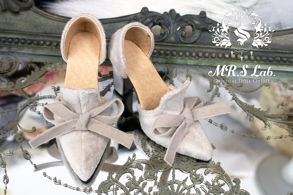 ドールシューズ:【Original】Slip-on with Ribbon リボン付きハイヒール アイボリー