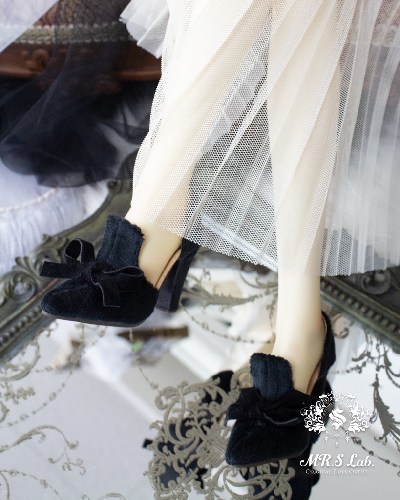 ドールシューズ:【Original】Slip-on with Ribbon リボン付きハイヒール クラシックブラック