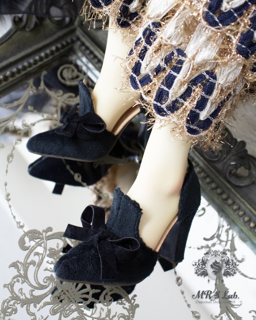 ドールシューズ:【Original】Slip-on with Ribbon リボン付きハイヒール クラシックブラック