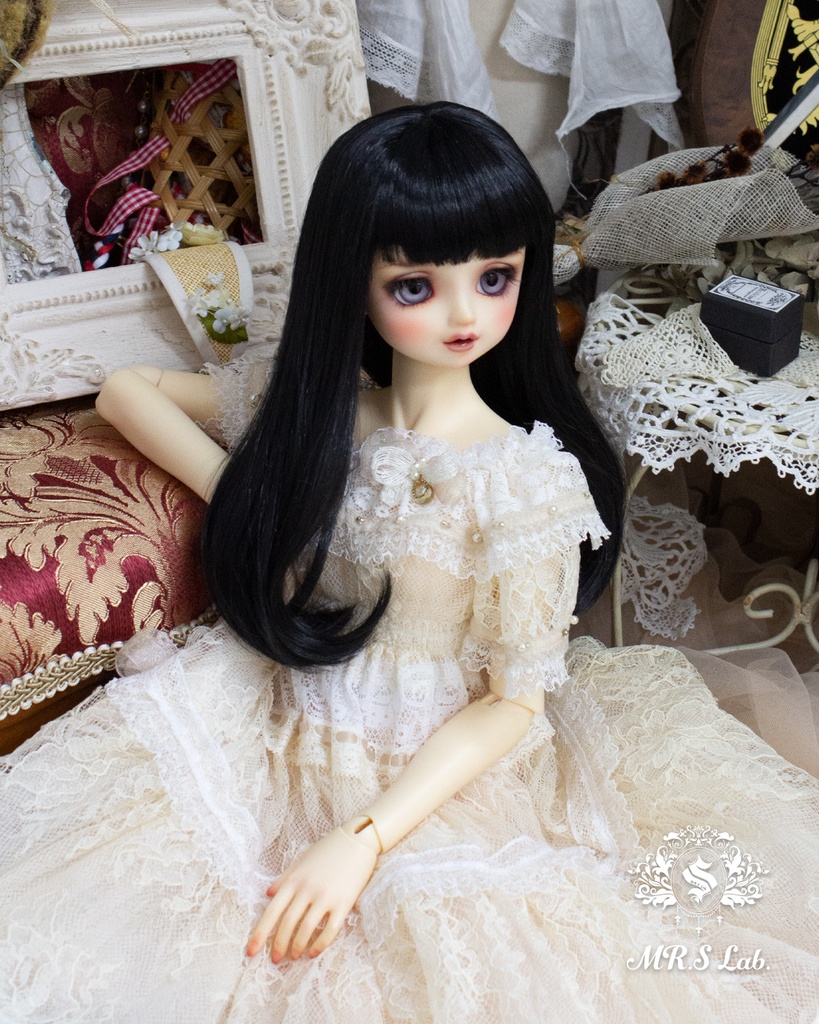 ドールウィッグ モヘア:One Curl ワンカール ブラック 8-9 inch