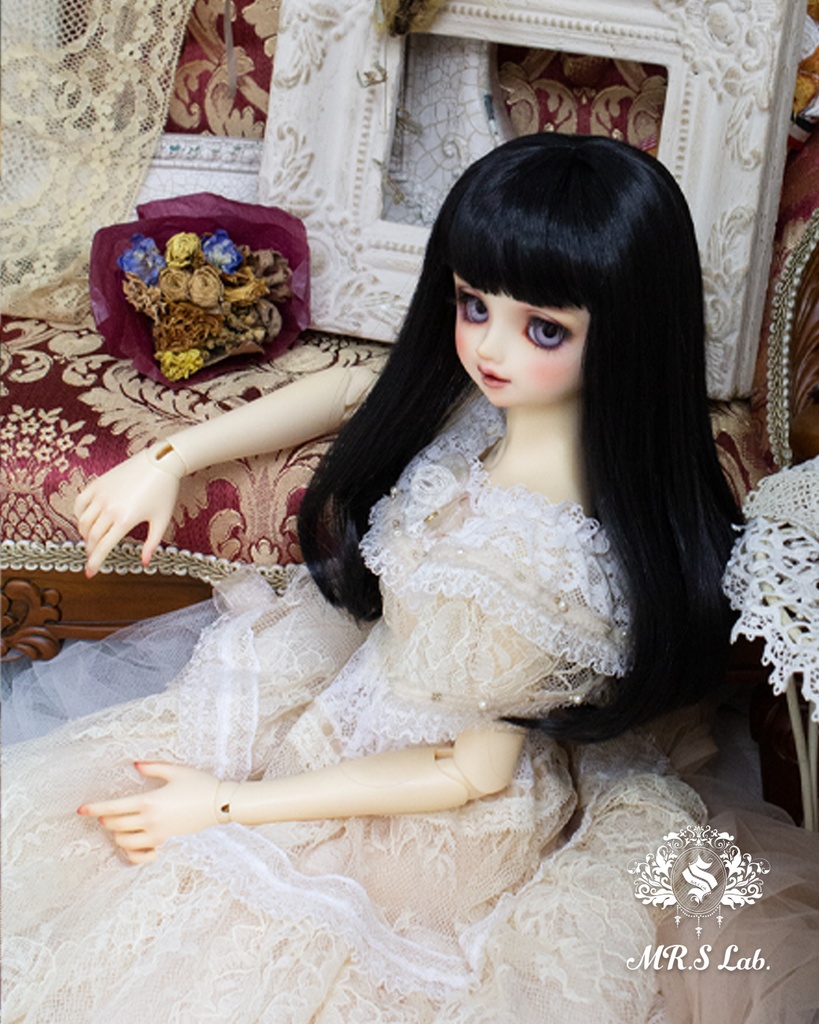 ドールウィッグ モヘア:One Curl ワンカール ブラック 8-9 inch