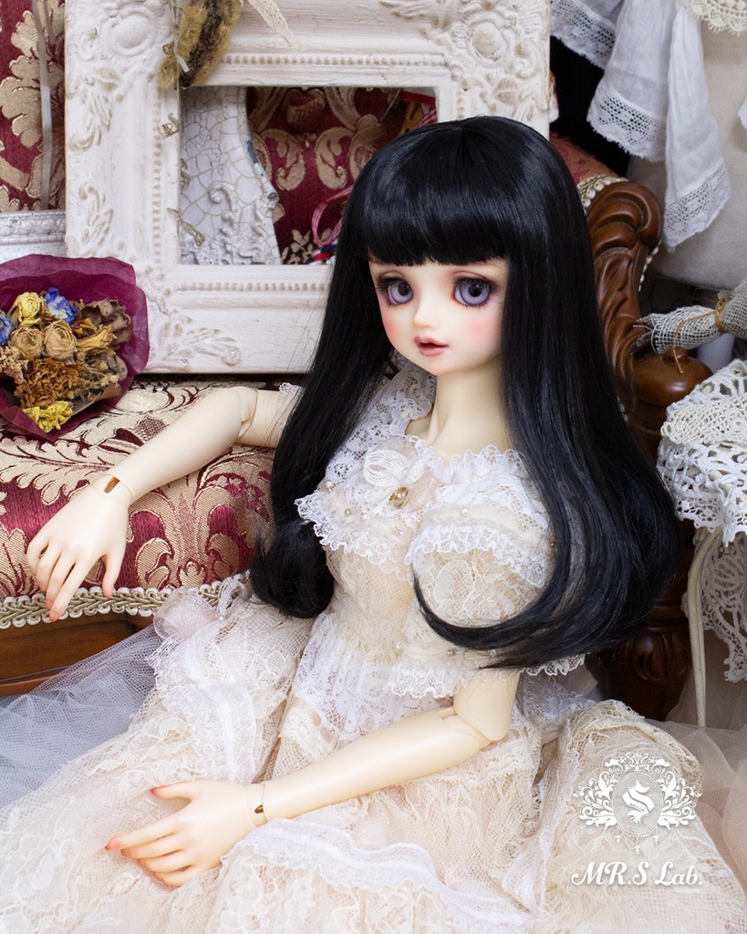 ドールウィッグ モヘア:One Curl ワンカール ブラック 8-9 inch