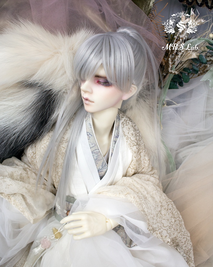 ドールウィッグ　耐熱：Ponytail　ポニーテール　シルバー　8-9 inch