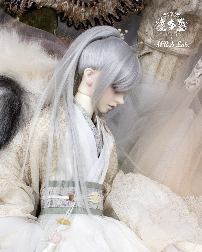 ドールウィッグ　耐熱：Ponytail　ポニーテール　シルバー　8-9 inch