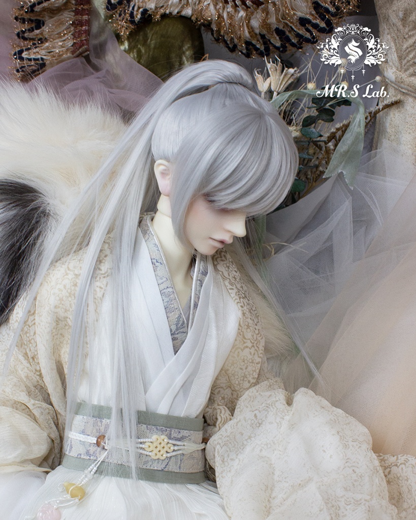 ドールウィッグ　耐熱：Ponytail　ポニーテール　シルバー　8-9 inch