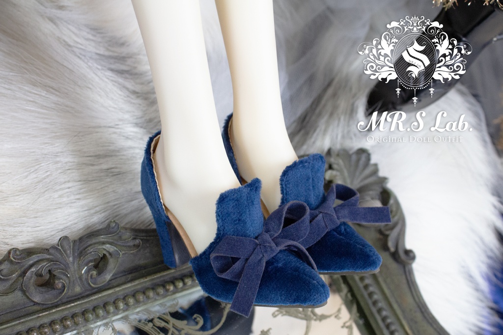 ドールシューズ:【Original】Slip-on with Ribbon リボン付きハイヒール ロイヤルブルー