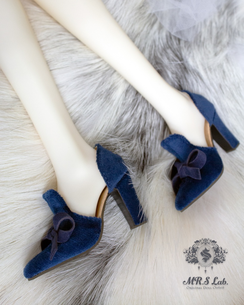ドールシューズ:【Original】Slip-on with Ribbon リボン付きハイヒール ロイヤルブルー