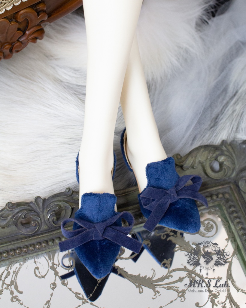 ドールシューズ:【Original】Slip-on with Ribbon リボン付きハイヒール ロイヤルブルー