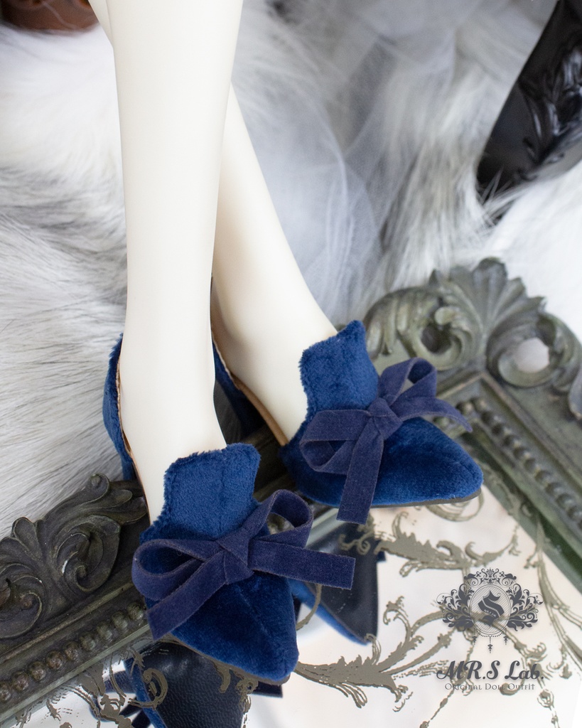 ドールシューズ:【Original】Slip-on with Ribbon リボン付きハイヒール ロイヤルブルー