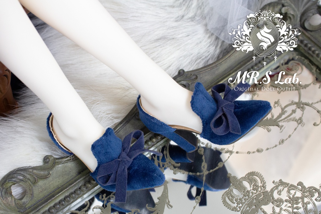 ドールシューズ:【Original】Slip-on with Ribbon リボン付きハイヒール ロイヤルブルー