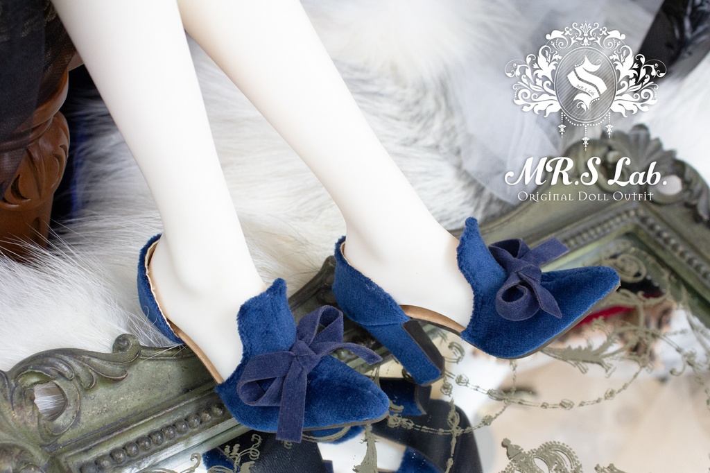 ドールシューズ:【Original】Slip-on with Ribbon リボン付きハイヒール ロイヤルブルー