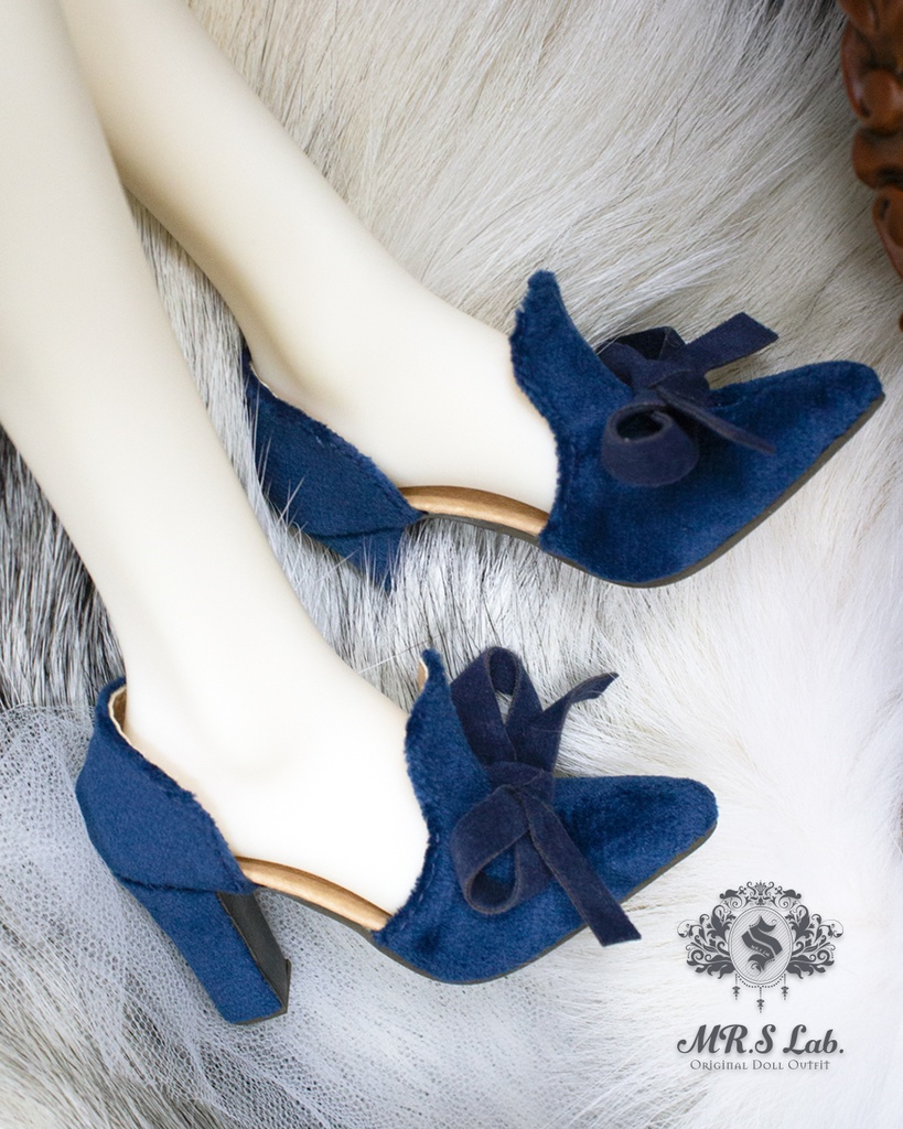 ドールシューズ:【Original】Slip-on with Ribbon リボン付きハイヒール ロイヤルブルー