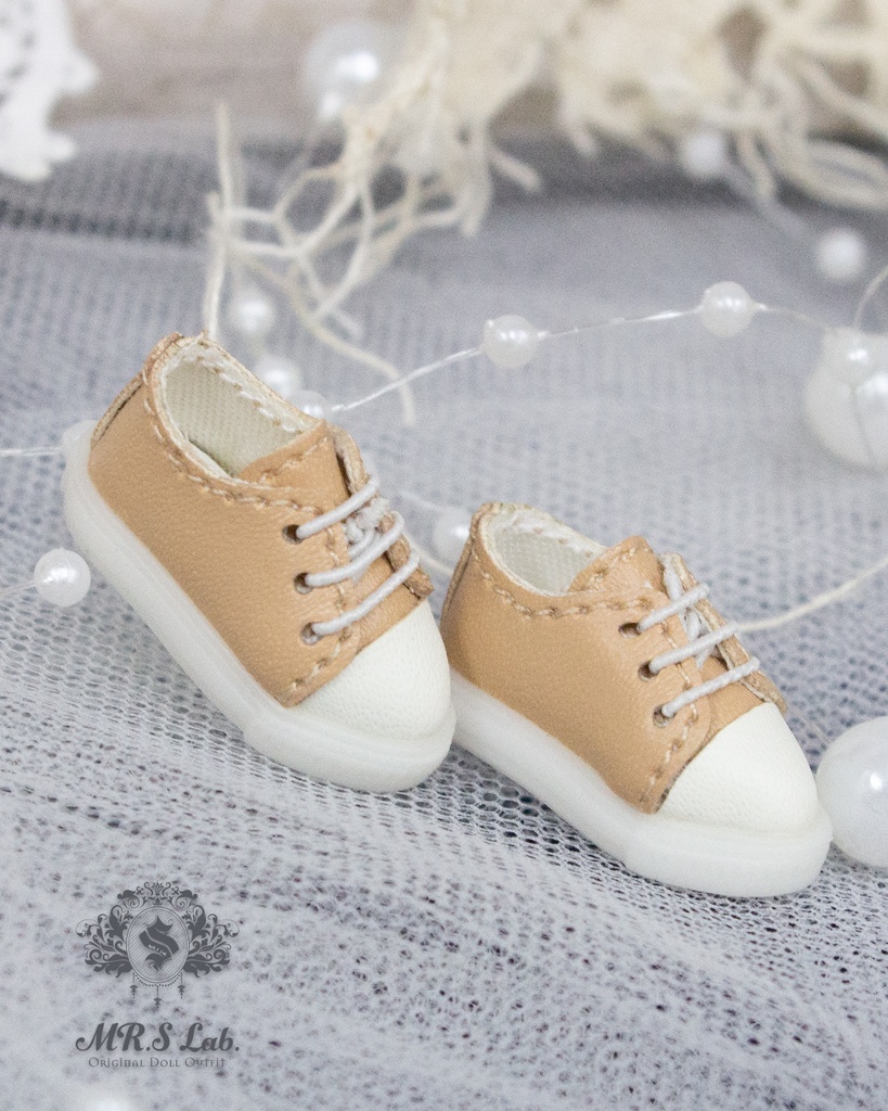 ドールシューズ:【Original】Leather sneakers with shoelaces 紐付きレザースニーカー ベージュ