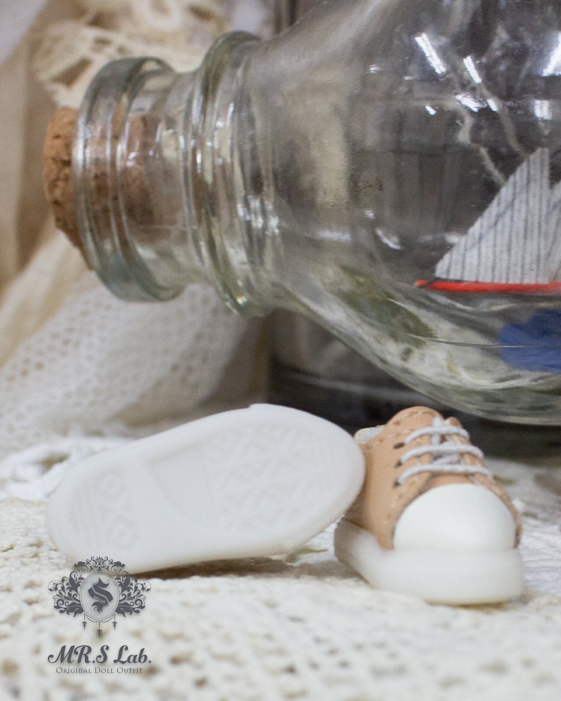 ドールシューズ:【Original】Leather sneakers with shoelaces 紐付きレザースニーカー ベージュ