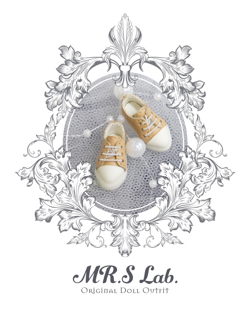 ドールシューズ:【Original】Leather sneakers with shoelaces 紐付きレザースニーカー ベージュ