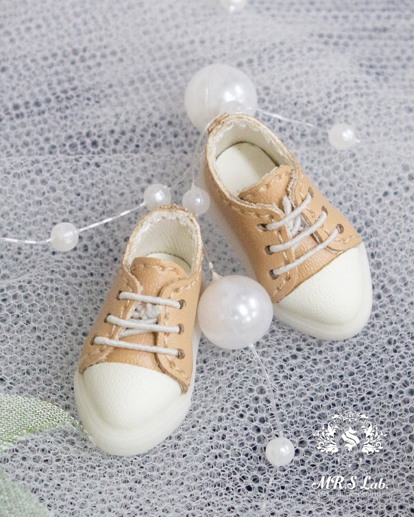 ドールシューズ:【Original】Leather sneakers with shoelaces 紐付きレザースニーカー ベージュ