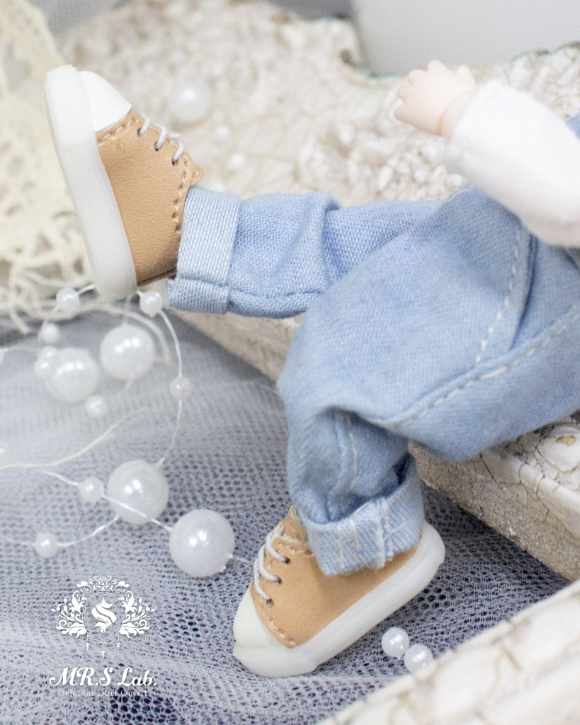 ドールシューズ:【Original】Leather sneakers with shoelaces 紐付きレザースニーカー ベージュ