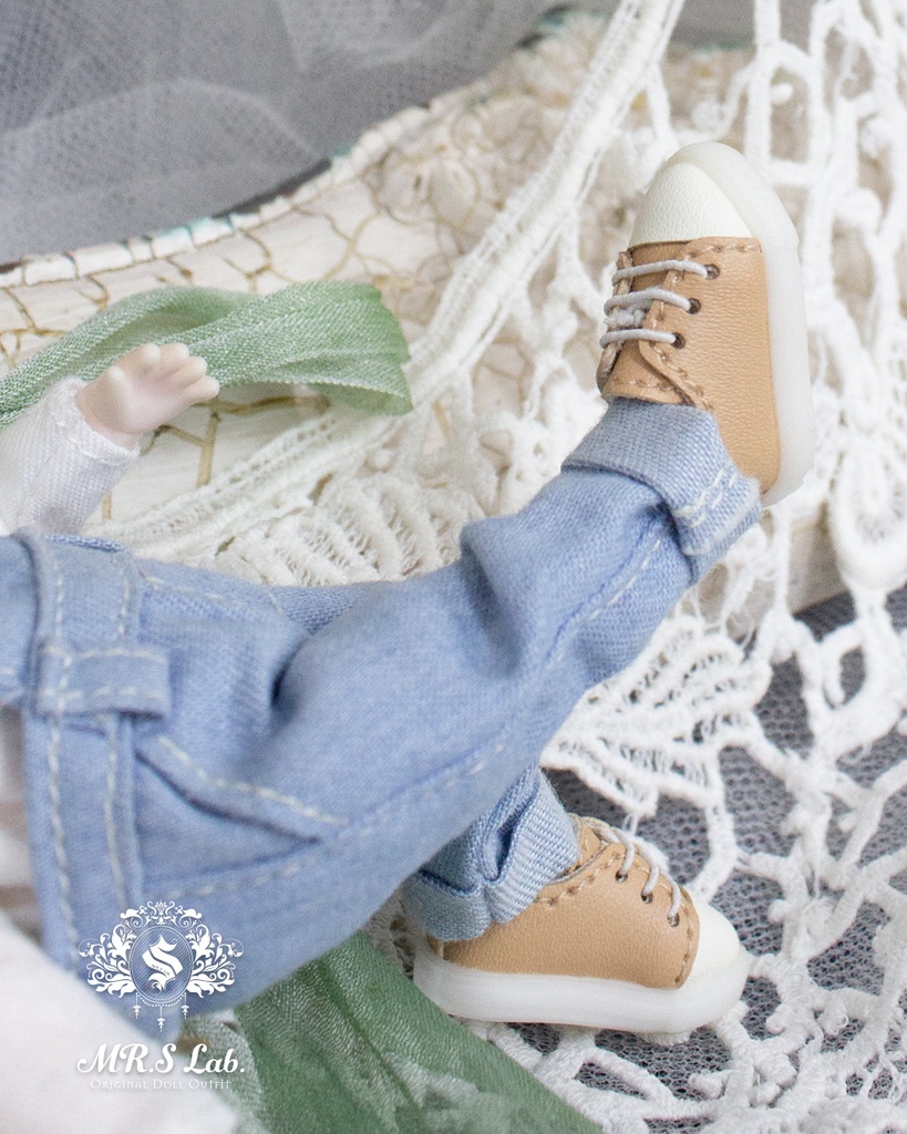 ドールシューズ:【Original】Leather sneakers with shoelaces 紐付きレザースニーカー ベージュ