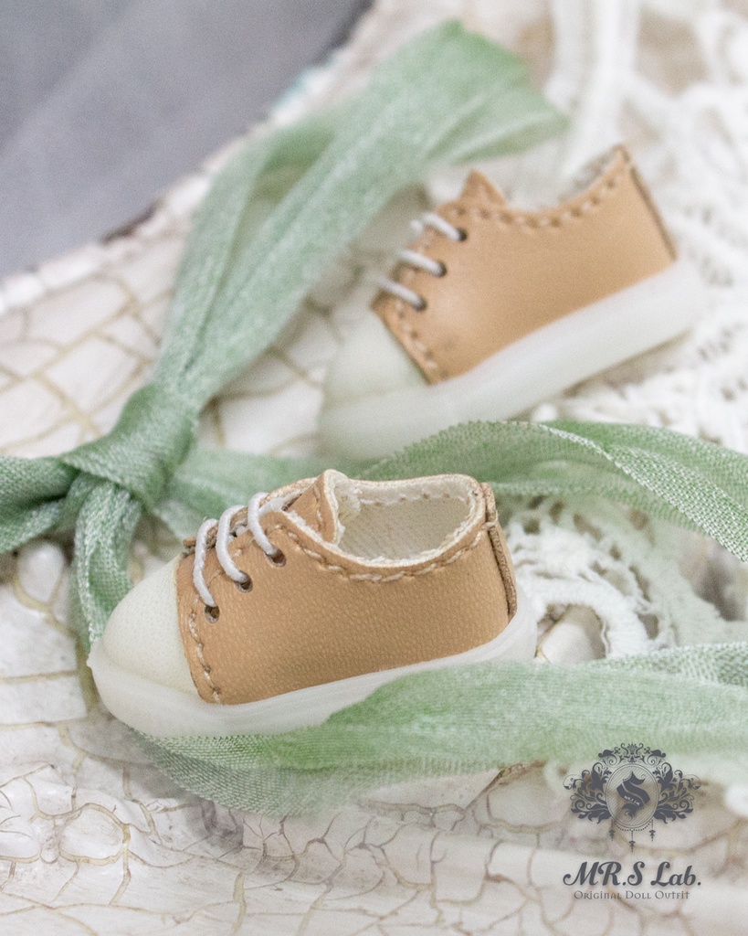 ドールシューズ:【Original】Leather sneakers with shoelaces 紐付きレザースニーカー ベージュ