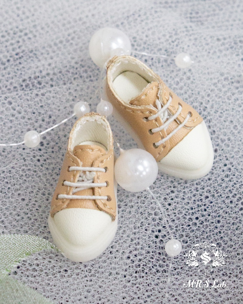 ドールシューズ:【Original】Leather sneakers with shoelaces 紐付きレザースニーカー ベージュ