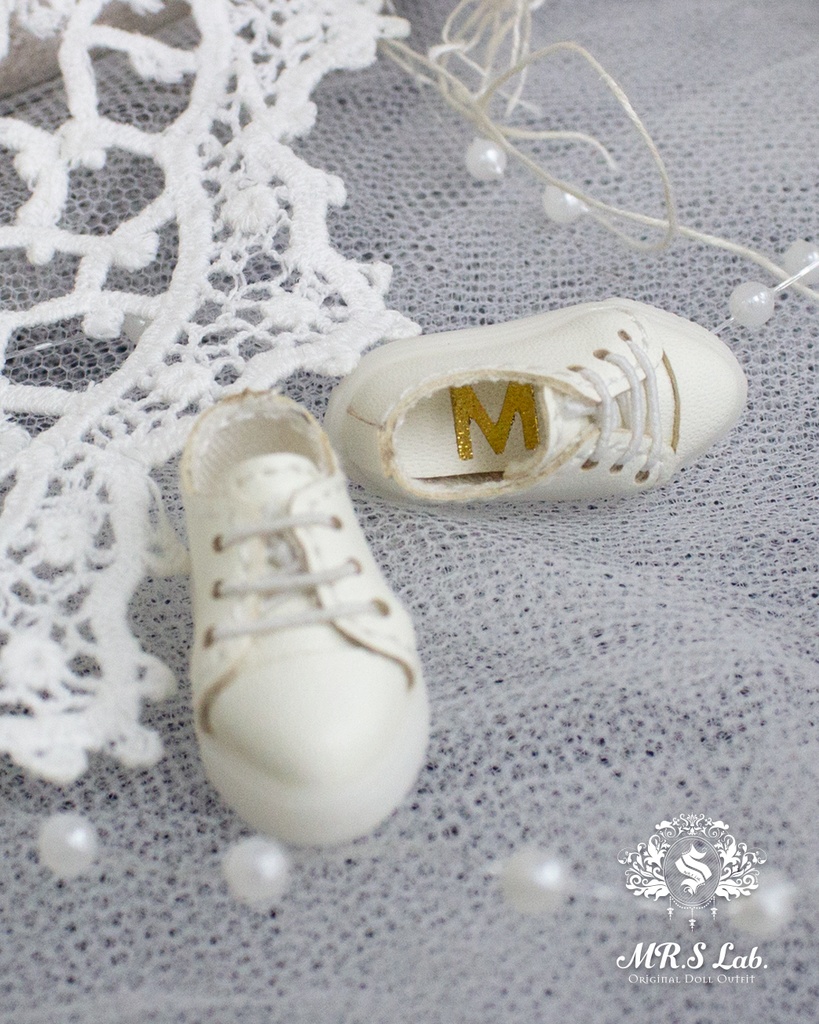 ドールシューズ:【Original】Leather sneakers with shoelaces 紐付きレザースニーカー ホワイト 白