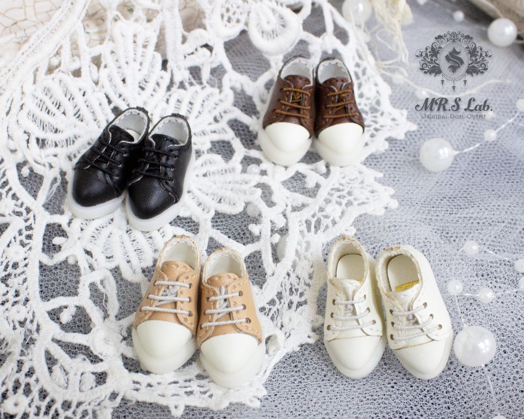 ドールシューズ:【Original】Leather sneakers with shoelaces 紐付きレザースニーカー ホワイト 白