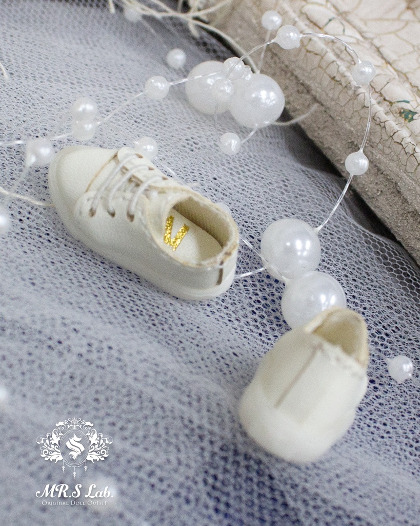 ドールシューズ:【Original】Leather sneakers with shoelaces 紐付きレザースニーカー ホワイト 白