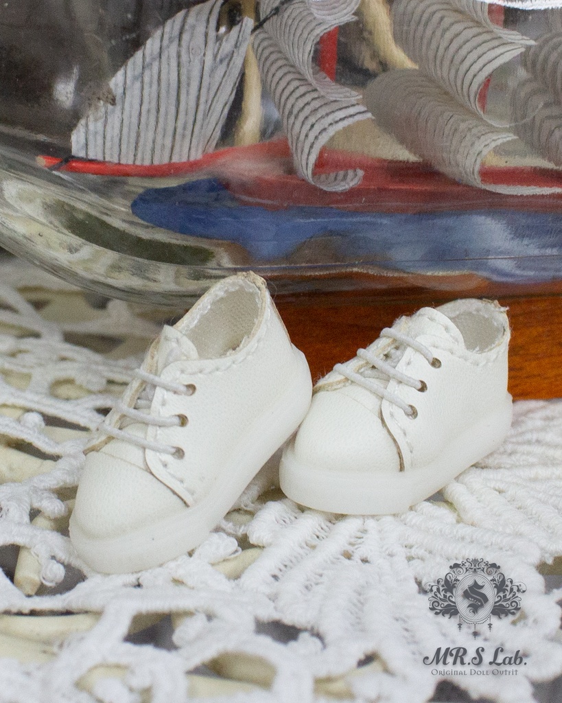 ドールシューズ:【Original】Leather sneakers with shoelaces 紐付きレザースニーカー ホワイト 白