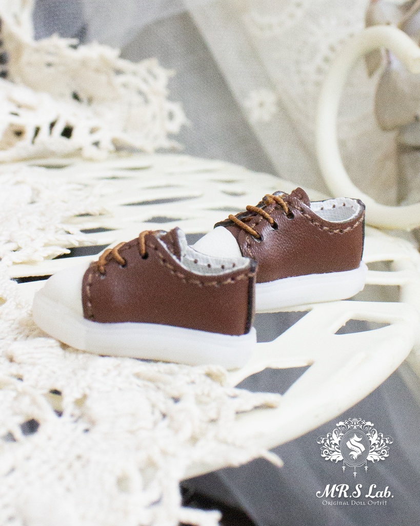 ドールシューズ：【Original】Leather sneakers with shoelaces　紐付きレザースニーカー ブラウン 茶色
