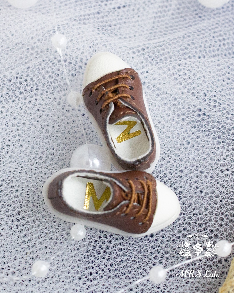 ドールシューズ：【Original】Leather sneakers with shoelaces　紐付きレザースニーカー ブラウン 茶色