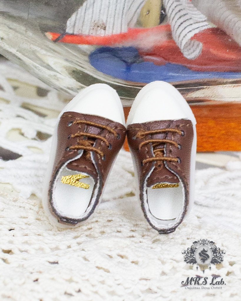 ドールシューズ：【Original】Leather sneakers with shoelaces　紐付きレザースニーカー ブラウン 茶色