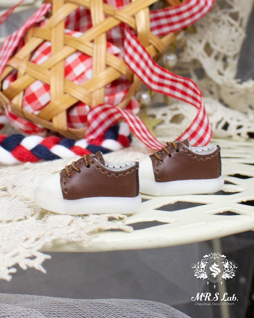 ドールシューズ：【Original】Leather sneakers with shoelaces　紐付きレザースニーカー ブラウン 茶色