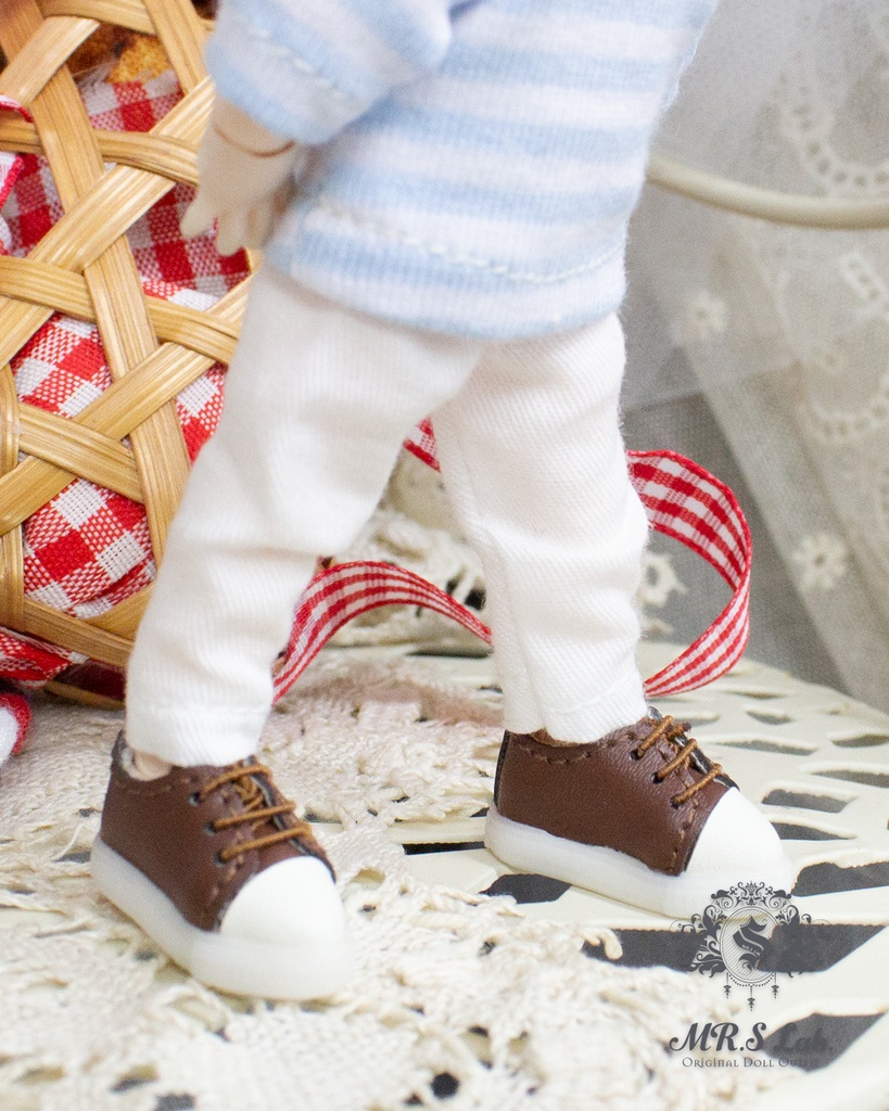 ドールシューズ：【Original】Leather sneakers with shoelaces　紐付きレザースニーカー ブラウン 茶色