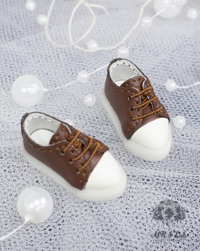 ドールシューズ：【Original】Leather sneakers with shoelaces　紐付きレザースニーカー ブラウン 茶色
