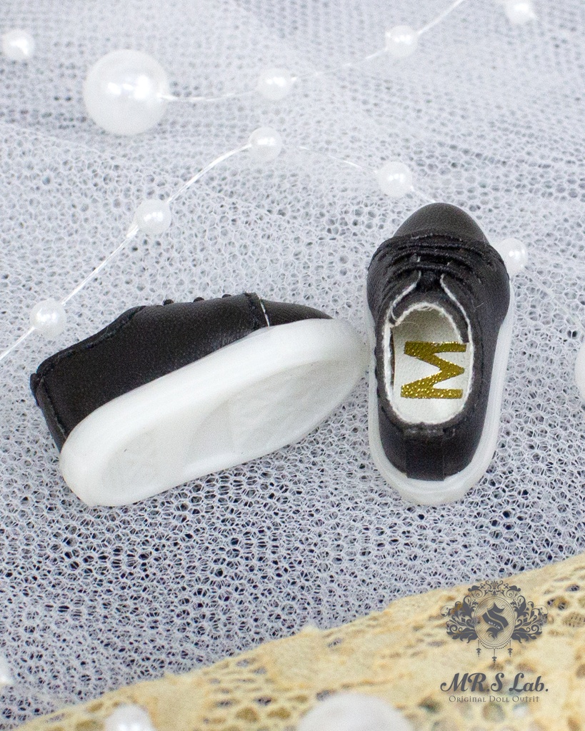 ドールシューズ：【Original】Leather sneakers with shoelaces　紐付きレザースニーカー ブラック 黒