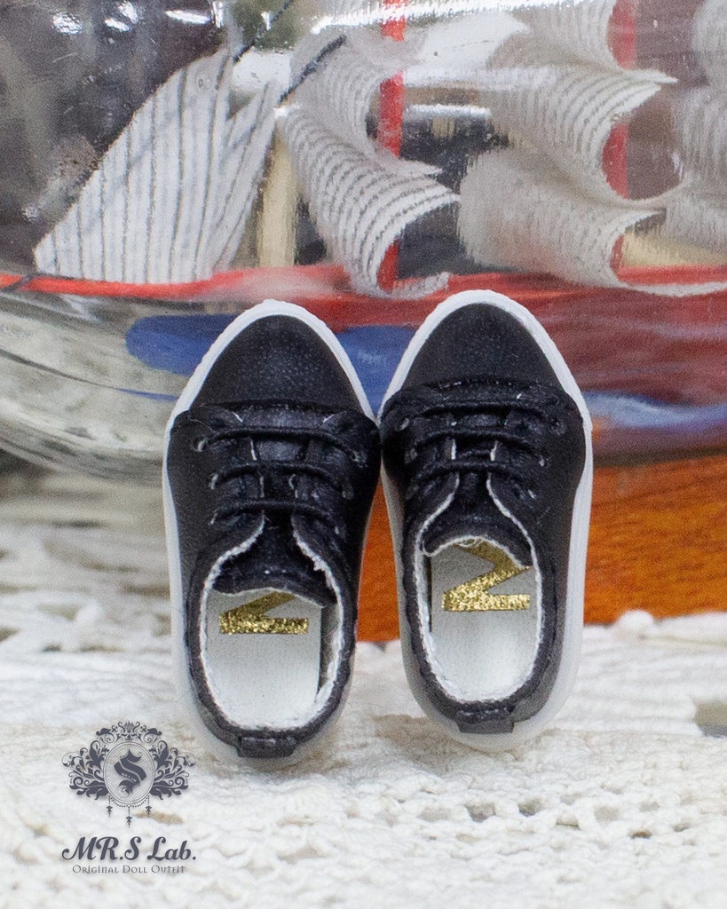 ドールシューズ：【Original】Leather sneakers with shoelaces　紐付きレザースニーカー ブラック 黒