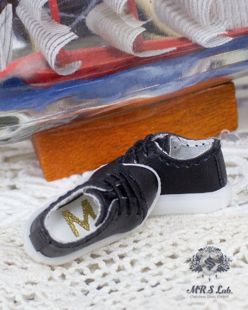 ドールシューズ：【Original】Leather sneakers with shoelaces　紐付きレザースニーカー ブラック 黒