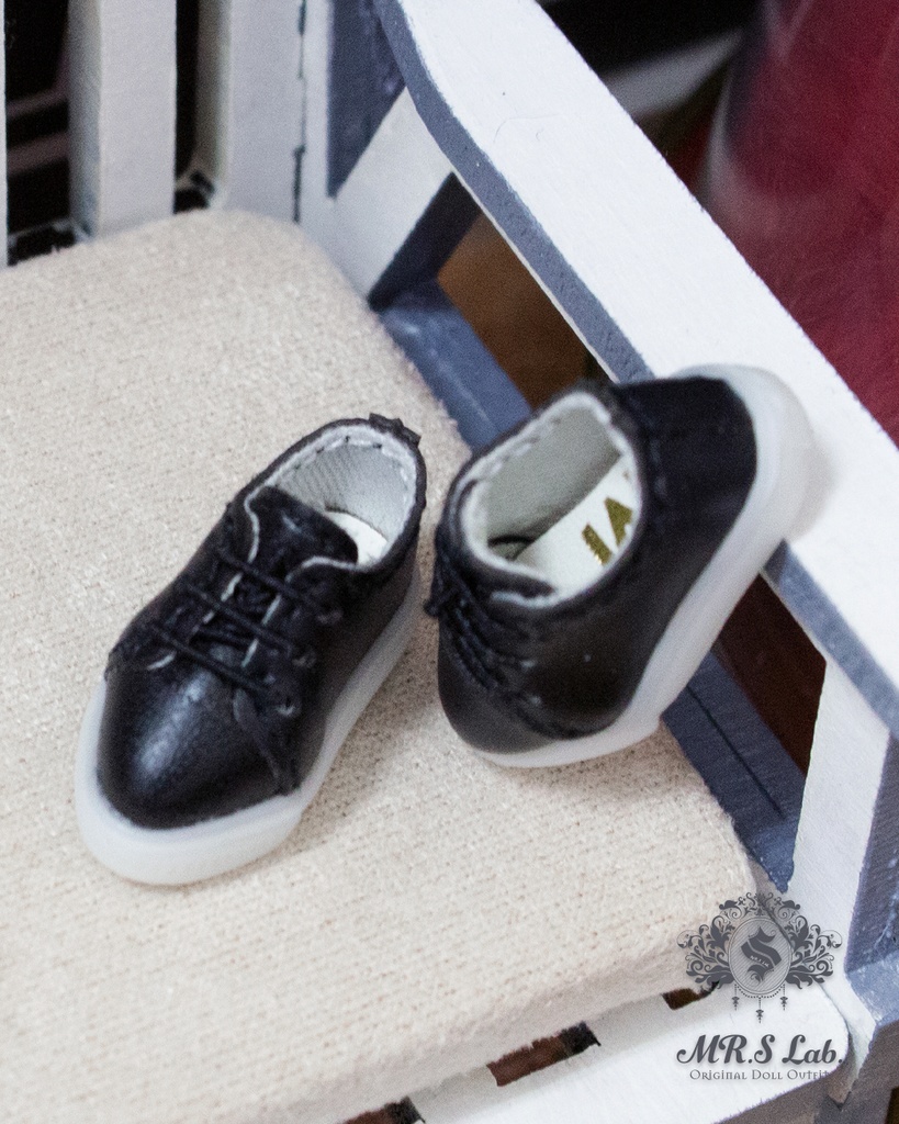 ドールシューズ：【Original】Leather sneakers with shoelaces　紐付きレザースニーカー ブラック 黒